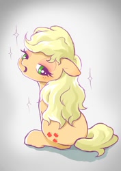 Size: 1032x1457 | Tagged: safe, artist:mochi_nation, applejack, earth pony, pony, g4, bedroom eyes, cute, female, floppy ears, hatless, jackabetes, loose hair, mare, missing accessory, open mouth, sitting, solo