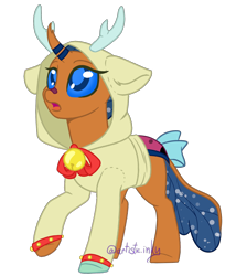 Size: 1500x1672 | Tagged: source needed, safe, artist:artistic-inky, oc, oc only, oc:solar comet, changeling, animal costume, bandaid, bandaid on nose, base used, bell, bow, clothes, costume, deer costume, horn, simple background, socks, solo, tail bow, transparent background