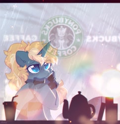 Size: 1965x2034 | Tagged: safe, artist:mirtash, oc, oc only, oc:maple parapet, pony, unicorn, rain, solo