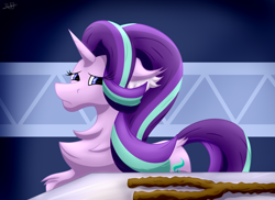 Size: 1684x1225 | Tagged: safe, artist:thebenalpha, starlight glimmer, pony, unicorn, g4, chest fluff, ear fluff, regret, sad, solo, staff, staff of sameness, stick