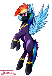 Size: 1500x2160 | Tagged: safe, artist:chage, rainbow dash, pegasus, pony, g4, clothes, costume, feathered wings, female, flying, mare, multicolored hair, shadowbolt dash, shadowbolts, shadowbolts costume, simple background, smiling, solo, spread wings, transparent background, wings