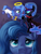 Size: 2250x3000 | Tagged: source needed, safe, artist:musical ray, nightmare moon, princess luna, alicorn, pony, g4, cute, female, filly, filly luna, filly nightmare moon, high res, lunabetes, nightmare woon, s1 luna, shoulder angel, shoulder devil, woona, younger