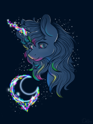 Size: 768x1024 | Tagged: safe, artist:delfinaluther, princess luna, alicorn, pony, unicorn, g4, bust, crescent moon, magic, moon, portrait, s1 luna, solo, young luna