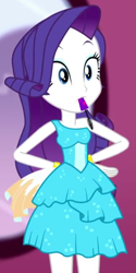 Size: 353x706 | Tagged: safe, screencap, rarity, equestria girls, g4, make up shake up, my little pony equestria girls: summertime shorts, cropped, cute, fall formal outfits, mouth hold, raribetes, solo