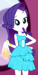 Size: 367x718 | Tagged: safe, screencap, rarity, equestria girls, g4, make up shake up, my little pony equestria girls: summertime shorts, cropped, cute, fall formal outfits, mouth hold, raribetes, solo