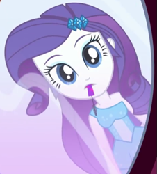 Size: 465x515 | Tagged: safe, screencap, rarity, equestria girls, g4, make up shake up, my little pony equestria girls: summertime shorts, fall formal outfits, mouth hold, solo