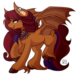 Size: 1200x1200 | Tagged: safe, artist:amazing-artsong, oc, oc:fanciful dreams, bat pony, bat wings, fangs, intersex, jewelry, simple background, transparent background, wings