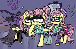 Size: 1184x768 | Tagged: safe, artist:andreu-t, fluttershy, pegasus, pony, fake it 'til you make it, g4, alternate hairstyle, female, fluttergoth, hipstershy, self ponidox, severeshy, triality