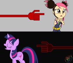 Size: 1024x877 | Tagged: safe, artist:dippygamer64, twilight sparkle, alicorn, human, pony, equestria girls, g4, hand, littlest pet shop, miko nakadai, sad, singing, song reference, transformers, transformers prime, twilight sparkle (alicorn)