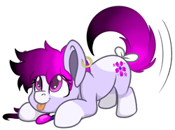 Size: 1228x914 | Tagged: safe, artist:rokosmith26, oc, oc only, oc:lily madness, earth pony, pony, behaving like a dog, bow, chibi, commission, ear piercing, earring, face down ass up, female, jewelry, looking up, mare, markings, necklace, piercing, pink eyes, simple background, solo, tongue out, transparent background, ych result