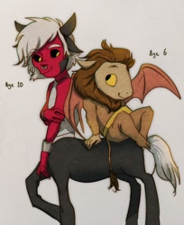 Size: 950x1166 | Tagged: safe, artist:gloomy-doom, lord tirek, scorpan, centaur, gargoyle, g4, brothers, cute, diascorpes, duo, duo male, gray background, male, siblings, simple background, sitting, tirebetes, young tirek, younger