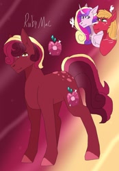 Size: 1280x1843 | Tagged: safe, artist:mayflower-mlp, big macintosh, princess cadance, oc, oc:ruby mac, earth pony, pony, g4, abstract background, cadmac, female, male, offspring, parent:big macintosh, parent:princess cadance, parents:cadmac, shipping, stallion, straight