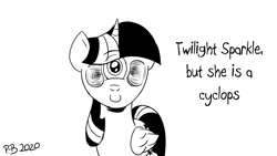 Size: 1200x675 | Tagged: safe, artist:pony-berserker, twilight sparkle, cyclops, cyclops pony, pony, pony-berserker's twitter sketches, g4, big no, cursed image, monochrome, nightmare fuel, not salmon, twiclops, wat