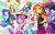 Size: 3000x1886 | Tagged: safe, artist:ryuu, angel bunny, applejack, fluttershy, pinkie pie, rainbow dash, rarity, sci-twi, sunset shimmer, twilight sparkle, bird, butterfly, rabbit, equestria girls, g4, my little pony equestria girls: better together, angelbetes, animal, anime, anime style, apple, applejack's hat, balloon, big crown thingy, bowtie, clothes, confetti, cowboy hat, cute, cutie mark, cutie mark on clothes, dashabetes, denim skirt, diapinkes, element of magic, eyes closed, female, fluttershy boho dress, food, geode of empathy, geode of fauna, geode of shielding, geode of sugar bombs, geode of super speed, geode of super strength, geode of telekinesis, glasses, hairpin, happy, hat, high heels, hoodie, humane five, humane seven, humane six, jackabetes, jacket, jewelry, lasso, leather, leather jacket, magical geodes, one eye closed, open mouth, party cannon, pixiv, ponytail, raribetes, rarity peplum dress, regalia, rope, sci-twiabetes, shimmerbetes, shoes, shyabetes, skirt, smiling, tank top, twiabetes, wall of tags, wink, winking at you