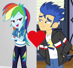 Size: 1020x950 | Tagged: safe, edit, edited screencap, screencap, flash sentry, rainbow dash, equestria girls, equestria girls specials, g4, my little pony equestria girls, my little pony equestria girls: better together, my little pony equestria girls: rollercoaster of friendship, clothes, crossed arms, female, flashdash, geode of super speed, hoodie, magical geodes, male, shipping, shipping domino, straight