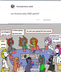 Size: 876x1030 | Tagged: safe, artist:ask-luciavampire, oc, dracony, dragon, earth pony, hybrid, pegasus, pony, unicorn, vampire, vampony, zebra, ask ponys gamer club, ask, dungeons and dragons, pen and paper rpg, rpg, tumblr