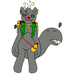 Size: 4167x4215 | Tagged: safe, artist:almaustral, oc, oc only, diamond dog, anthro, unguligrade anthro, bipedal, blushing, breasts, clothes, collar, cross-popping veins, diamond dog oc, drunk bubbles, ear piercing, earring, featureless breasts, female, jewelry, piercing, simple background, tail, tailmouth, transparent background, vest