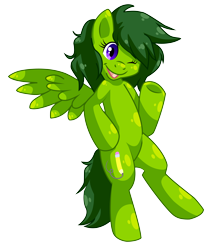 Size: 6708x7618 | Tagged: safe, artist:almaustral, artist:fizzy-dog, edit, oc, oc only, oc:lemonade, pegasus, pony, bipedal, one eye closed, open mouth, pegasus oc, simple background, solo, spread wings, transparent background, underhoof, wings, wink