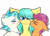 Size: 3500x2500 | Tagged: safe, artist:bublebee123, barley barrel, scootaloo, terramar, hippogriff, pegasus, pony, g4, :p, alternate hairstyle, bisexual, bisexual female, cheek kiss, eyes closed, female, filly, high res, jewelry, kiss sandwich, kissing, lesbian, lesbian in front of boys, male, necklace, polyamory, ship:barleyloo, ship:barleymar, ship:barleyterraloo, ship:terraloo, shipping, simple background, straight, tongue out, transparent background