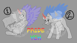 Size: 1920x1080 | Tagged: safe, artist:silentwolf-oficial, oc, oc only, pony, commission, duo, flag, gay pride flag, gray background, mouth hold, pride, pride flag, signature, simple background, watermark, your character here