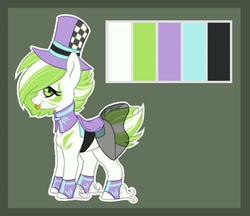 Size: 661x572 | Tagged: safe, oc, oc only, earth pony, pony, :p, clothes, earth pony oc, gray background, hat, hoof fluff, reference sheet, saddle, see-through, simple background, solo, tack, tongue out, top hat