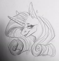 Size: 3022x3124 | Tagged: safe, artist:d3pressedr4inbow, rarity, pony, unicorn, g4, bust, female, grayscale, high res, mare, monochrome, pencil drawing, profile, solo, traditional art