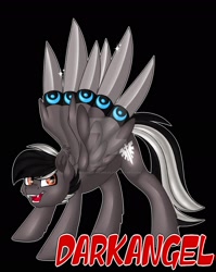 Size: 1920x2418 | Tagged: safe, artist:missbramblemele, oc, oc only, oc:darkangel, pegasus, pony, blade feathers, blades, deviantart watermark, male, obtrusive watermark, solo, stallion, watermark