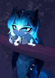 Size: 2894x4093 | Tagged: safe, alternate version, artist:magnaluna, princess luna, alicorn, semi-anthro, blushing, crown, cute, female, filly, jewelry, lunabetes, pouting, regalia, solo, woona, younger