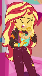 Size: 450x807 | Tagged: safe, screencap, sunset shimmer, equestria girls, equestria girls specials, g4, my little pony equestria girls: better together, my little pony equestria girls: sunset's backstage pass, biting, churros, cropped, eating, female, food, music festival outfit, solo