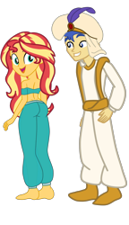 Size: 3000x5220 | Tagged: safe, artist:gmaplay, flash sentry, sunset shimmer, equestria girls, g4, aladdin, ass, bunset shimmer, butt, disney, disney princess, female, jasmine, male, prince ali, prince flali, ship:flashimmer, shipping, simple background, straight, transparent background