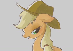 Size: 1457x1032 | Tagged: safe, artist:mochi_nation, applejack, earth pony, pony, g4, bust, female, gray background, mare, profile, simple background, solo