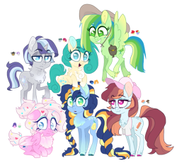 Size: 863x795 | Tagged: safe, artist:unoriginai, bow hothoof, bright mac, cloudy quartz, cookie crumbles, gentle breeze, hondo flanks, igneous rock pie, night light, pear butter, posey shy, twilight velvet, windy whistles, oc, oc only, g4, bag, braid, chest fluff, cute, hat, magical gay spawn, magical lesbian spawn, offspring, parent swap, parent swap au, parent:bow hothoof, parent:bright mac, parent:cloudy quartz, parent:cookie crumbles, parent:gentle breeze, parent:hondo flanks, parent:igneous rock pie, parent:night light, parent:pear butter, parent:posey shy, parent:twilight velvet, parent:windy whistles, parents:brightbow, parents:cookiebreeze, parents:pearlight, parents:poseyquartz, parents:velvetrock, parents:windyflanks, saddle bag, simple background, transparent background
