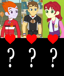 Size: 1590x1888 | Tagged: safe, edit, edited screencap, screencap, heath burns, nolan north, teddy t. touchdown, equestria girls, g4, my little pony equestria girls, bachelor, cropped, heart, implied shipping, question mark, shipping, shipping domino