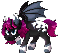 Size: 2863x2623 | Tagged: safe, artist:ufo-arpg, oc, oc only, oc:mystic heart, bat pony, pony, female, high res, horns, mare, simple background, solo, transparent background