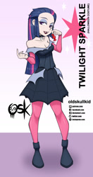 Size: 984x1860 | Tagged: safe, alternate version, artist:oldskullkid, part of a set, twilight sparkle, human, vampire, g4, clothes, costume, halloween, halloween costume, holiday, humanized, light skin, skirt