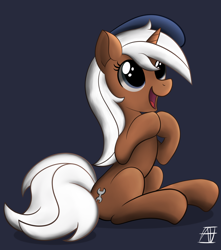 Size: 2480x2805 | Tagged: safe, artist:naen, silver spanner, pony, unicorn, g4, beret, cute, female, hat, high res, hooves together, mare, sitting, solo