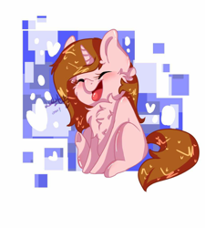 Size: 800x888 | Tagged: artist needed, safe, oc, oc:listfia, pony, unicorn, blank flank, blushing, chest fluff, eyelashes, female, filly, frog (hoof), happy, heart, horn, open mouth, simple background, sitting, tongue out, underhoof, watermark