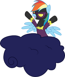 Size: 3000x3550 | Tagged: safe, artist:cloudy glow, edit, edited screencap, screencap, rainbow dash, pegasus, pony, g4, luna eclipsed, clothes, cloud, costume, female, goggles, high res, mare, on a cloud, open mouth, raised hoof, shadowbolt dash, shadowbolts, shadowbolts costume, simple background, solo, transparent background