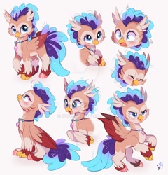 Size: 800x834 | Tagged: safe, artist:ipun, oc, oc only, hippogriff, chibi, cute, female, hippogriff oc, ocbetes, solo, two toned wings, wings