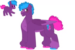 Size: 1280x854 | Tagged: safe, artist:itstechtock, oc, oc only, oc:pop rocks, pegasus, pony, magical threesome spawn, offspring, parent:blueberry punch, parent:cotton sky, parent:sugar apple, simple background, solo, tongue out, two toned wings, white background, wings