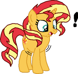 Size: 341x325 | Tagged: safe, artist:theinflater19, sunset shimmer, pony, unicorn, equestria girls, g4, belly, exclamation point, female, imminent inflation, inflation, mare, simple background, solo, stomach noise, this will end in balloons, transparent background