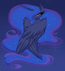 Size: 1080x1186 | Tagged: safe, artist:celes-969, artist:fruiitypieq, artist:shycookieq, princess luna, alicorn, pony, g4, collaboration, praise the moon, solo, wings, wings down