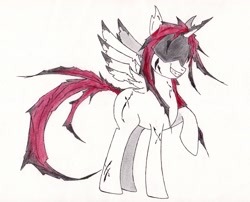 Size: 2949x2377 | Tagged: safe, artist:artep89, oc, oc only, alicorn, pony, alicorn oc, high res, horn, raised hoof, simple background, solo, traditional art, white background, wings