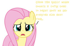 Size: 3000x1912 | Tagged: safe, artist:keronianniroro, fluttershy, pegasus, pony, g4, blatant lies, bronybait, crying, forgotten, left out, looking at you, open mouth, simple background, solo, talking to viewer, vector, white background