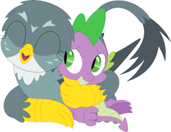Size: 3571x2754 | Tagged: safe, artist:porygon2z, gabby, spike, dragon, griffon, g4, cute, female, high res, hug, male, simple background, spikelove, transparent background, vector