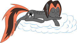 Size: 2936x1657 | Tagged: safe, artist:almaustral, artist:ivanaru, oc, oc only, pegasus, pony, cloud, eyes closed, lying down, on a cloud, pegasus oc, prone, simple background, sleeping, solo, transparent background, wings