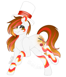 Size: 820x960 | Tagged: safe, artist:silentwolf-oficial, oc, oc only, earth pony, pony, bedroom eyes, earth pony oc, ethereal mane, grin, hat, makeup, raised hoof, simple background, smiling, solo, starry mane, tattoo, top hat, transparent background