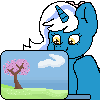 Size: 100x100 | Tagged: safe, artist:raccoonfun, oc, oc only, oc:fleurbelle, alicorn, pony, alicorn oc, animated, bow, computer, female, gif, hair bow, horn, laptop computer, mare, simple background, solo, tapping, transparent background, wings, yellow eyes