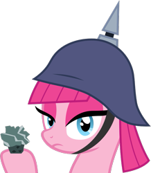 Size: 689x789 | Tagged: safe, artist:nano23823, pinkie pie, earth pony, pony, g4, .svg available, accessory swap, female, helmet, hoof hold, mare, pickelhaube, pinkamena diane pie, simple background, svg, transparent background, vector