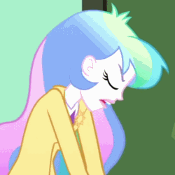 Size: 460x460 | Tagged: safe, edit, edited screencap, screencap, princess celestia, principal celestia, equestria girls, g4, my little pony equestria girls: summertime shorts, subs rock, animated, brooch, cropped, cutie mark accessory, cutie mark brooch, deep breath, gif, jewelry, out of context, solo